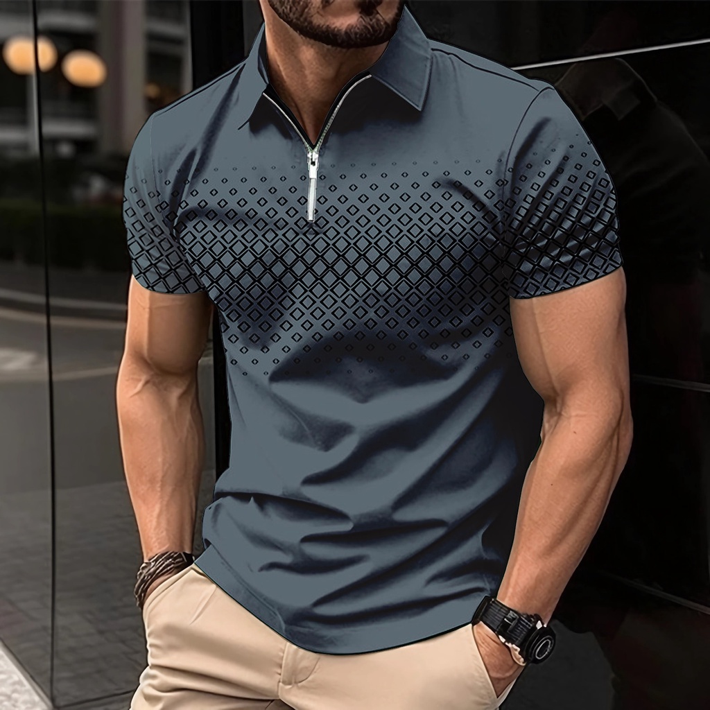 2023 Men'S Zip Polo Shirts Quick Dry Clothing Fashions Classic