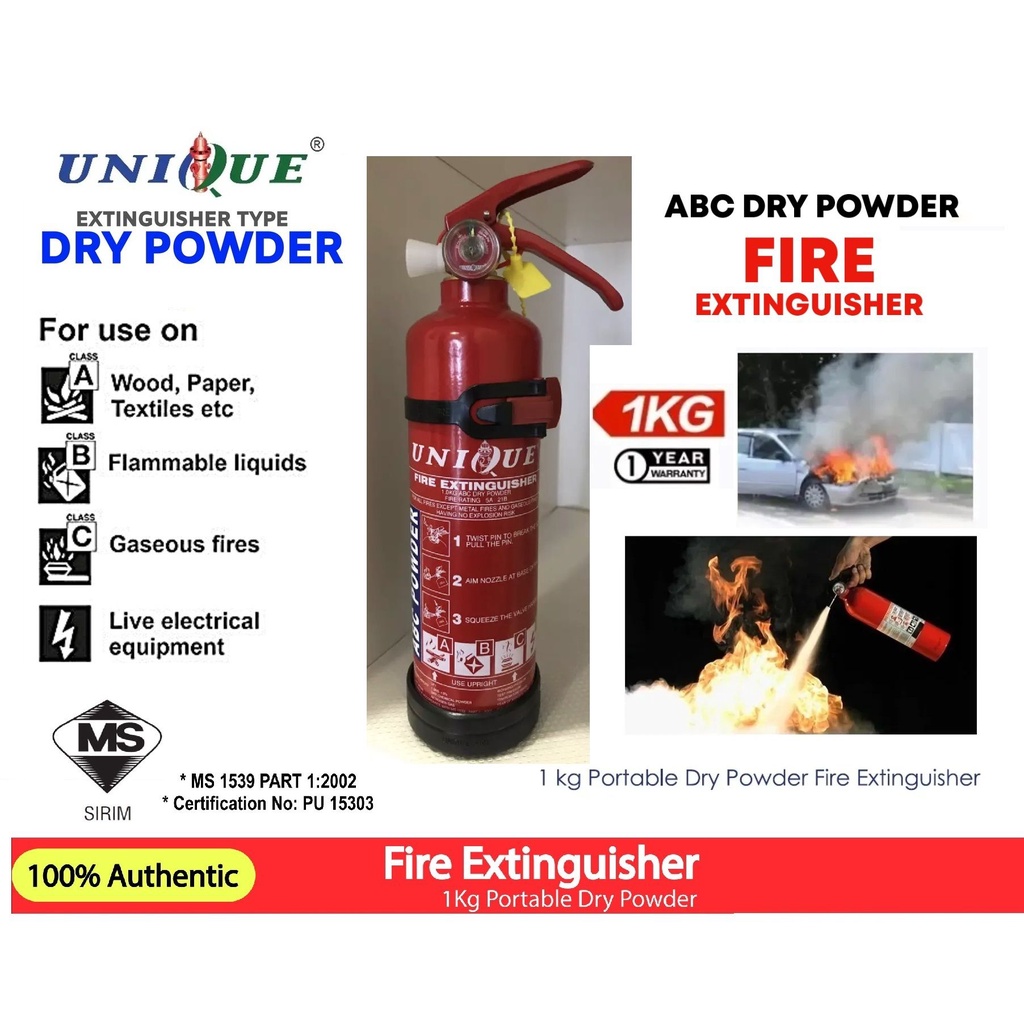 Unique Fire Extinguisher 1.0kg ABC Dry Powder (Sirim) with Bracket ...