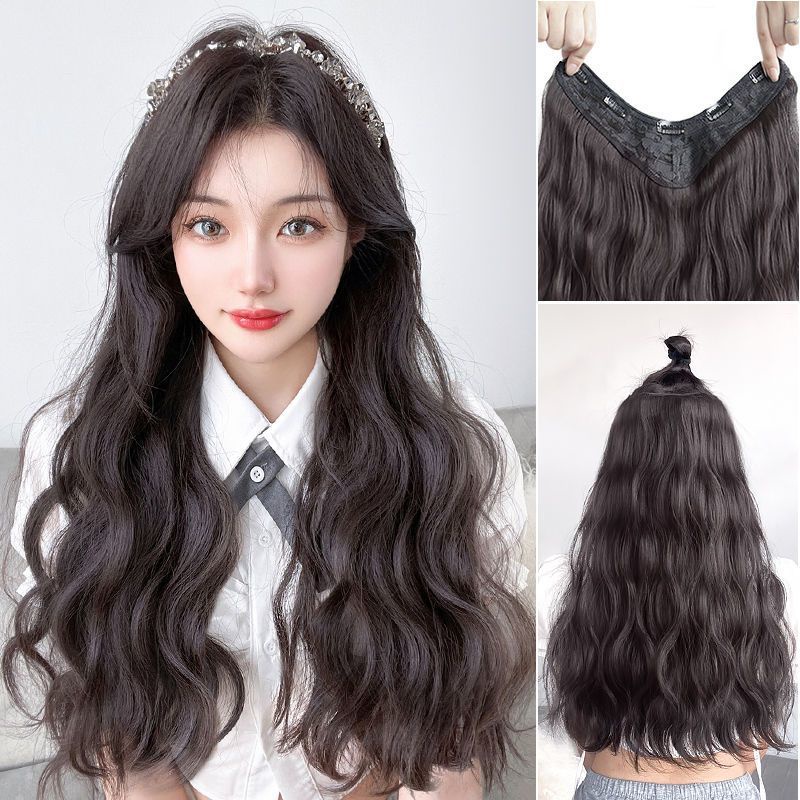 Onepiece Water Ripple Wig Female Long Curly Hair Extension Piece