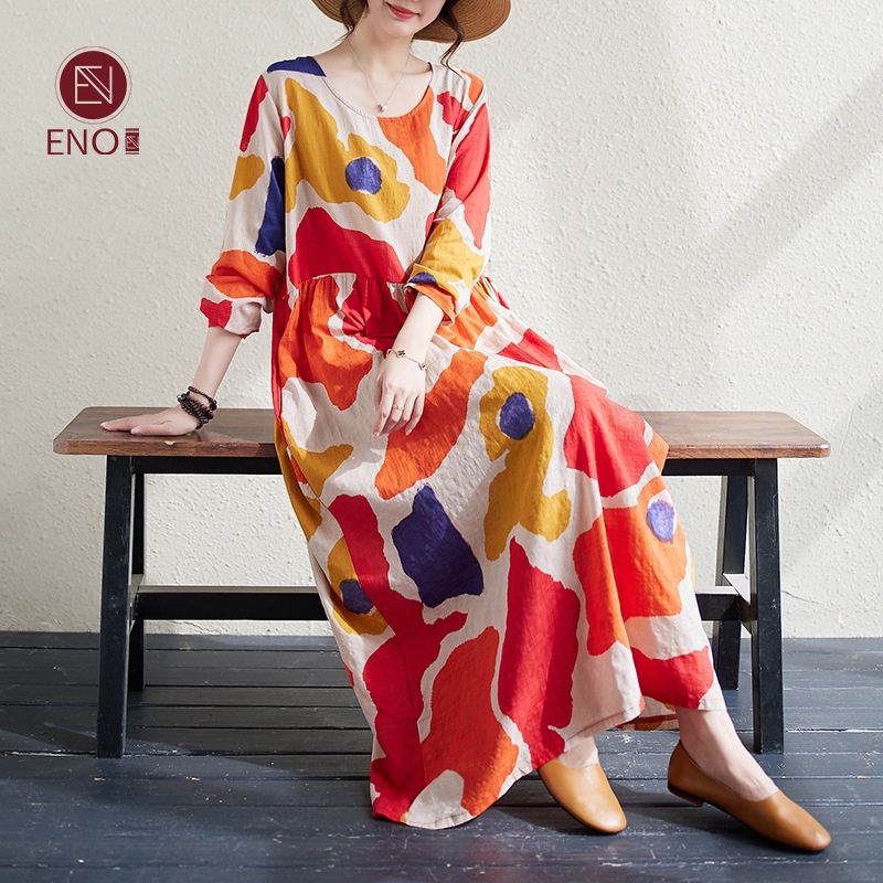 dress loose literary literature loose casual dress Summer Thin Linen Loose Dresses Women Casual  Outfits Q19061