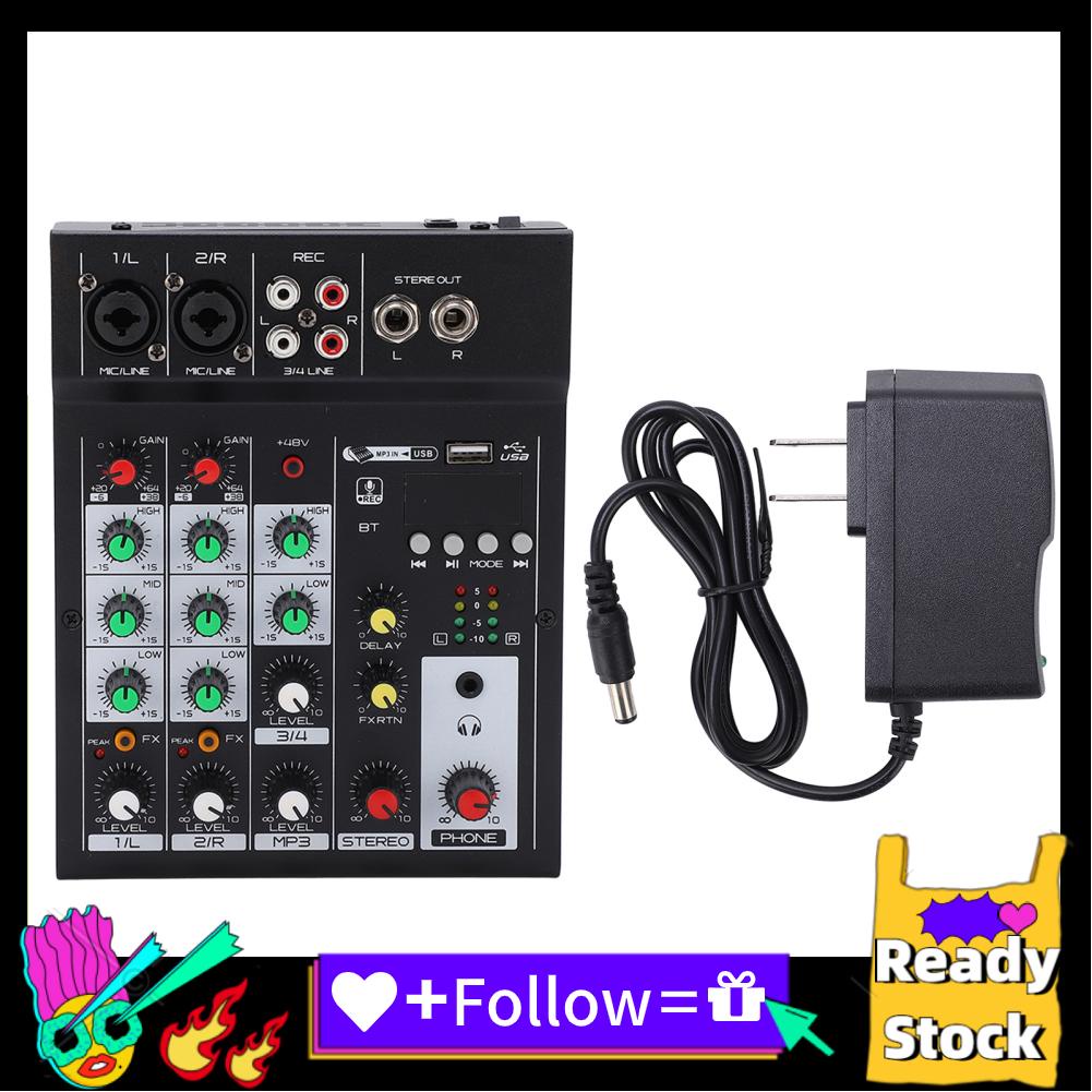 Icegg Audio Mixer 4 Channel 2 input jacks TRS USB with Reverb Effect for Home Studio US Plug 100