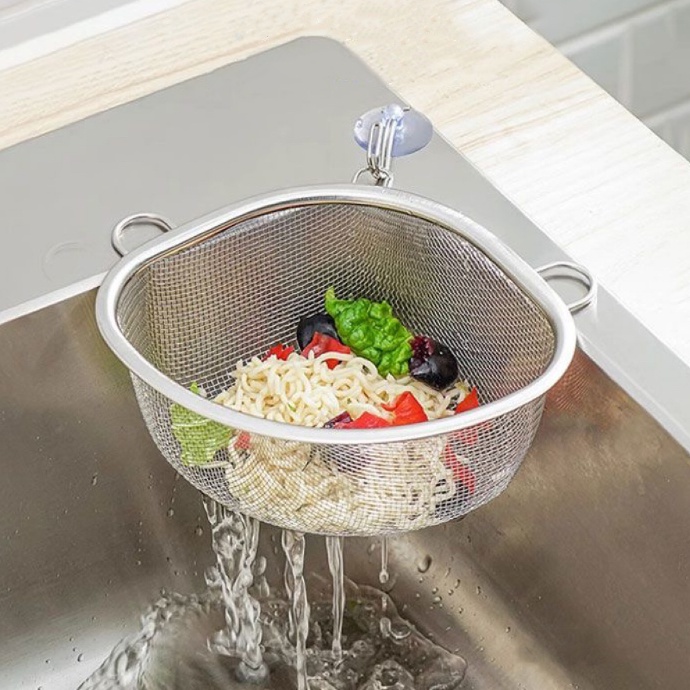 HOLIDYOYO Triangle Mesh Sink Strainer Basket – Corner Drain Rack For Food Catcher, Sponge Holder, And Kitchen Organization