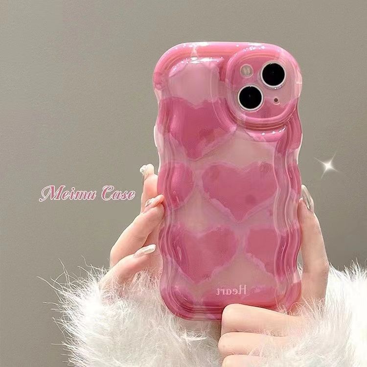 Wave Pink Heart Phone Case Compatible for iPhone 15 14 11 Pro Max 13 12 XR 8 7 Plus Max X XS SE