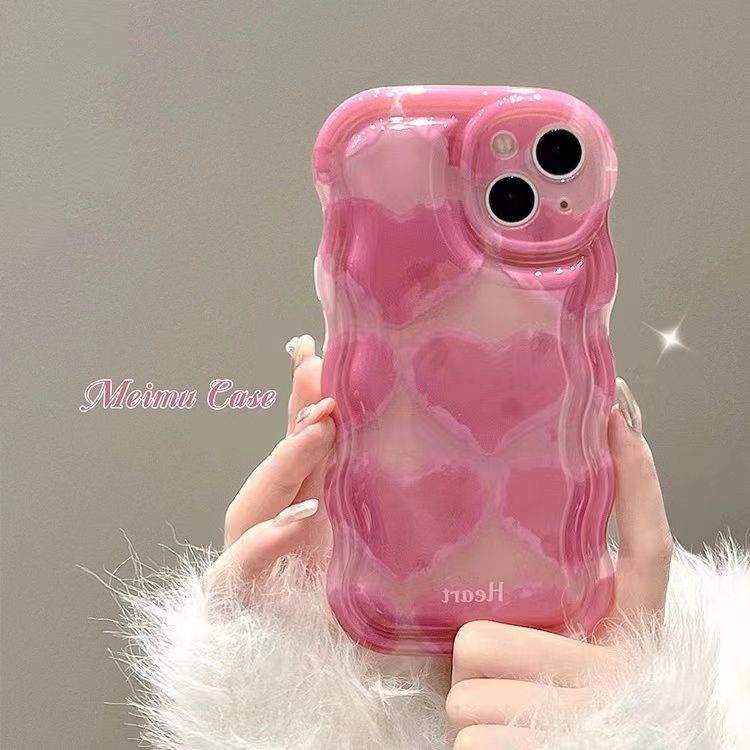 Wave Pink Heart Phone Case Compatible for iPhone 15 14 11 Pro Max 13 12 ...