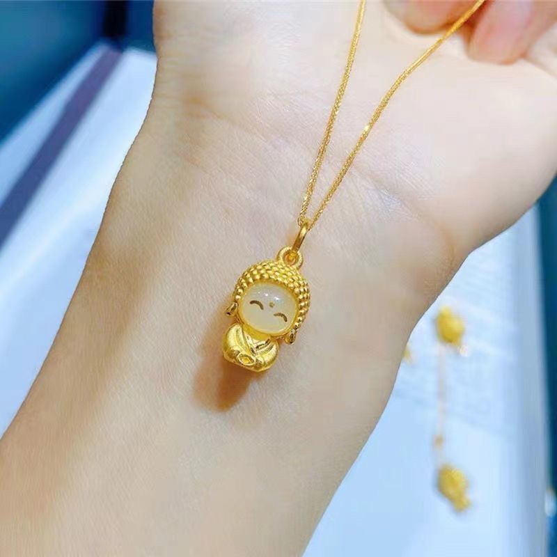 Necklaces)笑脸佛吊坠沙金襄玉保平安可爱弥勒萌佛笑脸无相佛吊坠项链礼物23.12.18 | Shopee Malaysia
