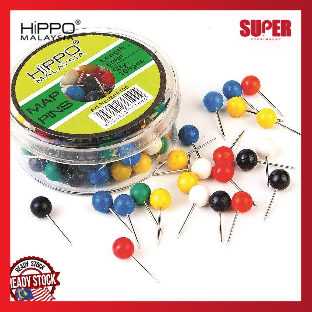 [super stationery] HIPPO PIN PETA / MAP PIN FOR BOARD / NOTICEBOARD ...
