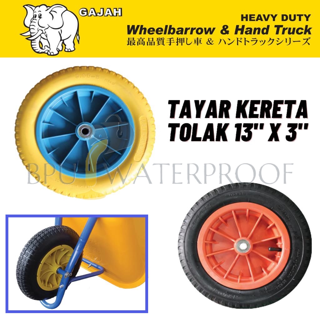 13 X 3 Wheel Barrow Tire Heavy Duty Tayar Kereta Sorong Rim Kereta Tolak Plastic Pneumatic Pu 8129