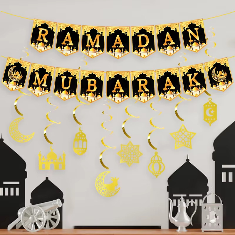 2025 Ramadan Mubarak Paper Banner Garland DIY EID Moon Star Mosque ...