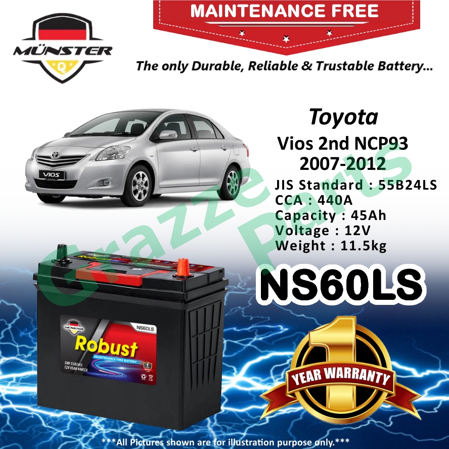 Münster Robust Mf Cmf Ns60ls 55b24ls 45ah Car Battery Bateri Kereta