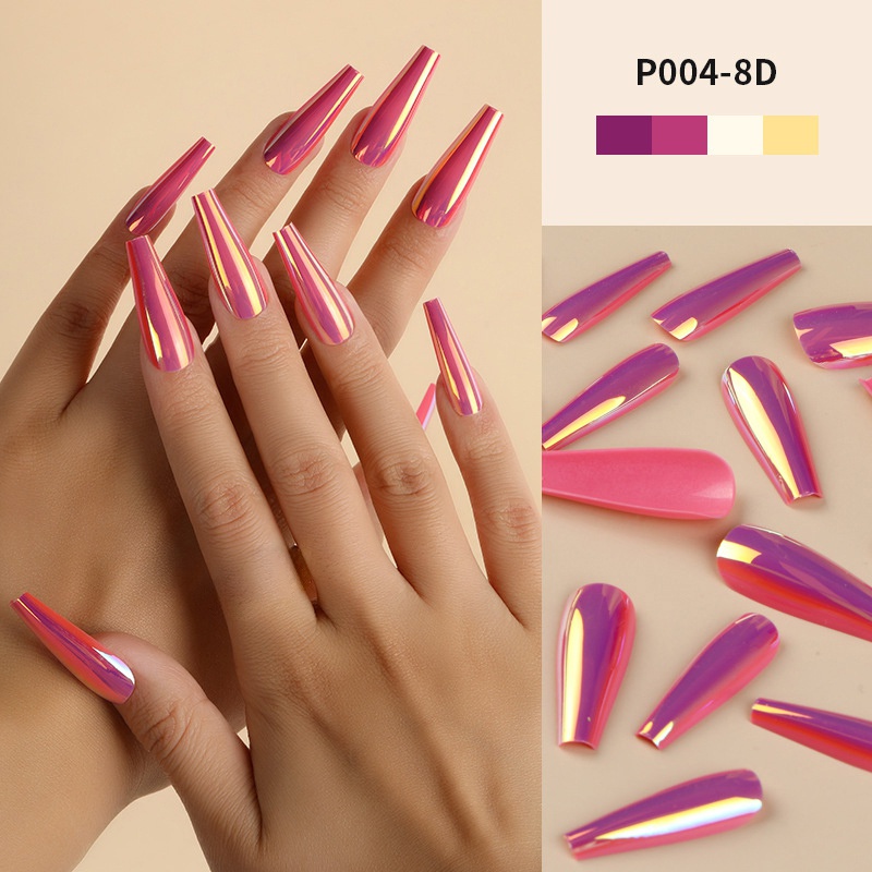 24pcsset Acrylic False Nails Diy Makeup Laser Stick On Fake Nails Kit Shopee Malaysia