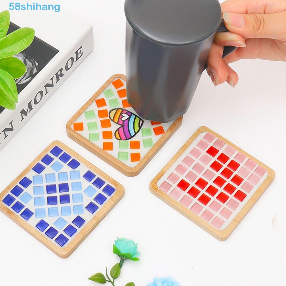 SHIHANG DIY Mosaic Coaster Easy Making Creative Wooden DIY Tool Glass