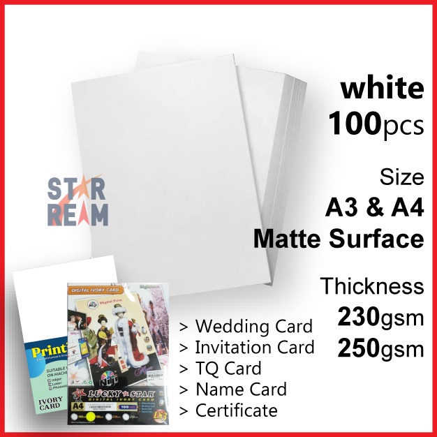 Matt White IVORY CARD 230gsm/250gsm, A4/A3 (100s/pack) [Lucky Star ...