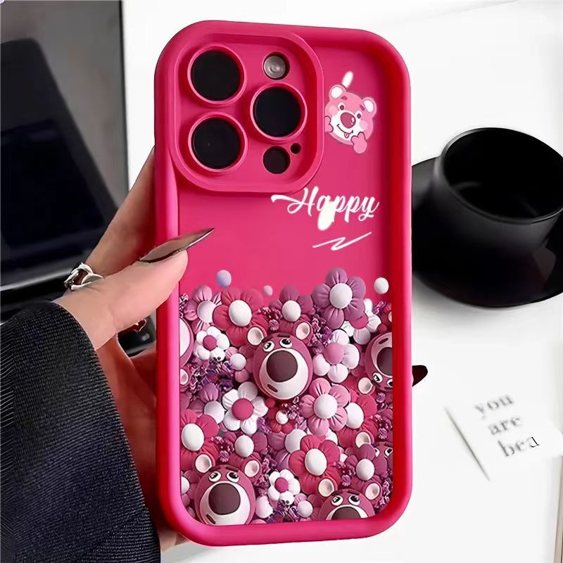 Creative Painted Strawberry Bear Phone Case Compatible for iPhone