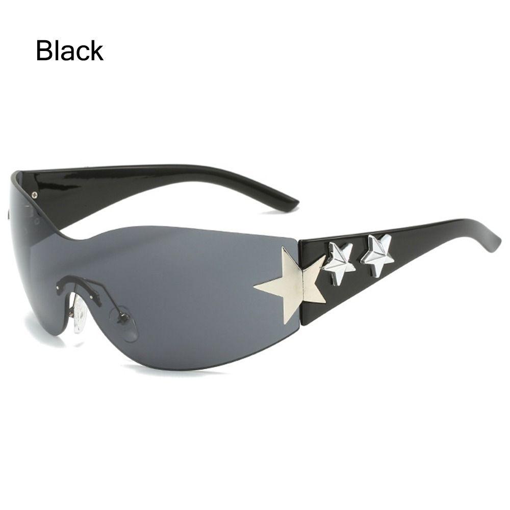 DIACHAMY Star Wrap Around Sun Glasses, Futuristic Rimless Y2K ...