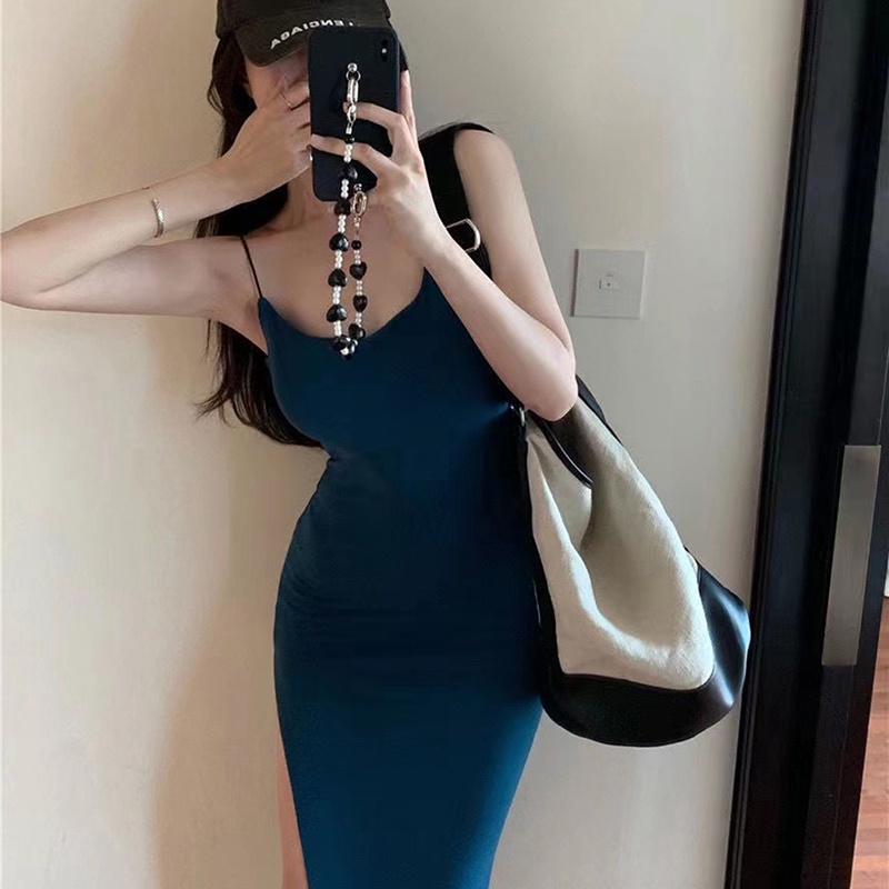 【Geor】 Sexy Slim Shoulder Strap High Split Long Skinny Hip Strap Midi ...