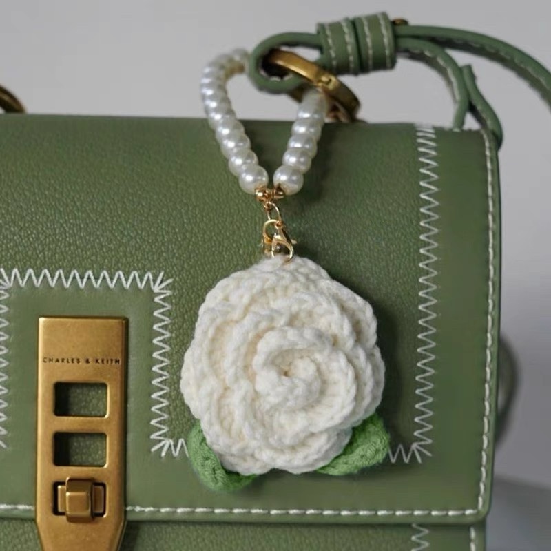 Teacher's Day Gift Crocheted Rose Keychain Knitted Handmade Wool ...