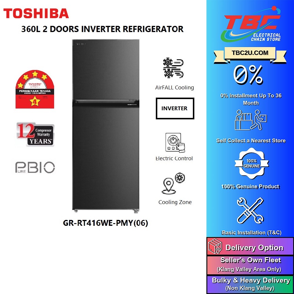 (COURIER SERVICE) TOSHIBA GRRT416WEPMY(06) 360L 2DOOR INVERTER