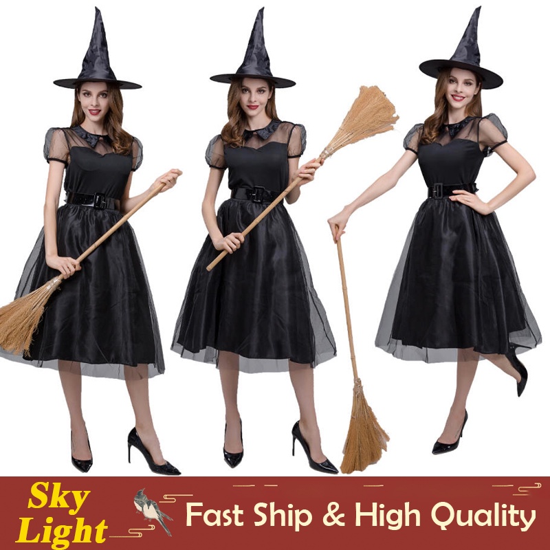 Sweetie Witch Halloween Sexy Black Dress For Woman Adult Short Sleeve Mesh Party Dresses 