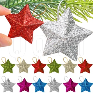 12pcs Christmas Tree Decorations - red Star Hanging Ornaments red Glitter  Stars Festive Embellishments for Holiday Party Decoration