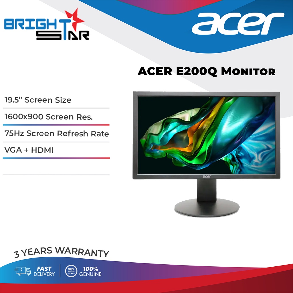 ACER Monitor E200Q (19.5 Inch HD+ | TN | 60Hz | 6ms | 200 nits | VGA ...