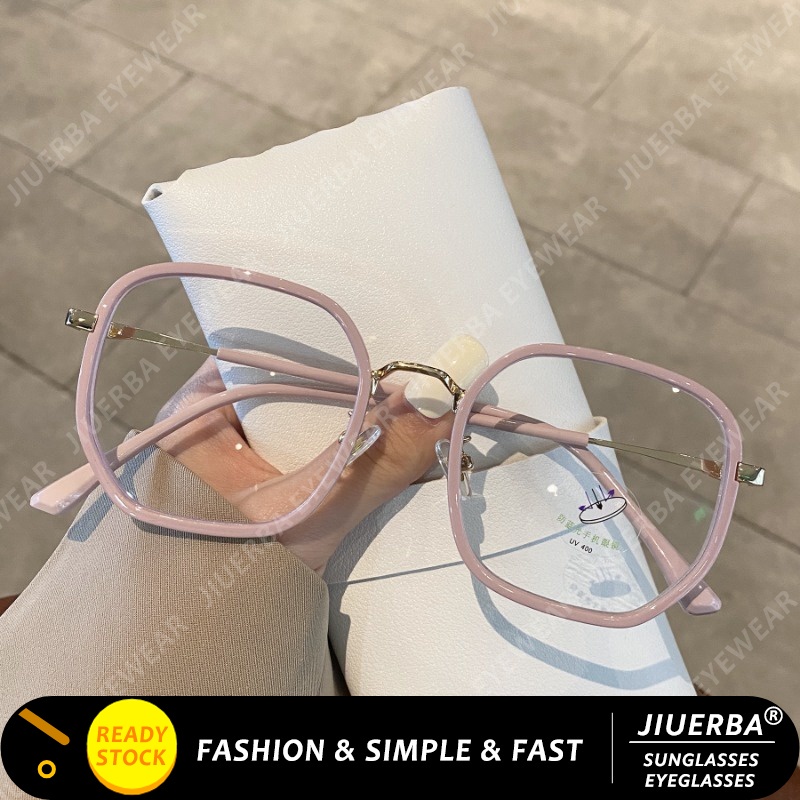 Jiuerba Pink Metal Square Frame Eyeglasses Women Korean Fashion