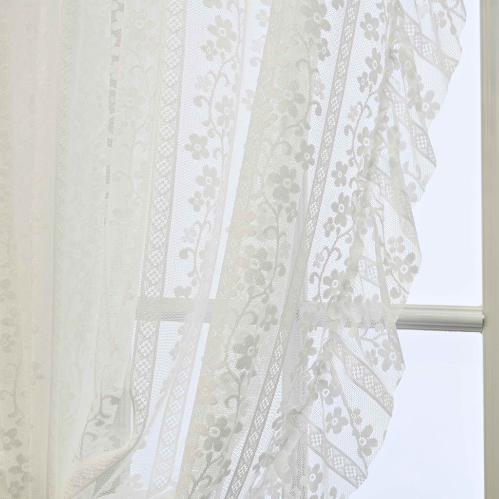 Princess Style White Floral Embroidery Lace Curtain with Ruffles ...