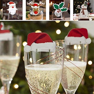 50 PCs Santa Claus Wine Cup Cards Cartoon Wine Glass Decorative Sign  Insertion Cards Christmas Drinkware Ornament for Bar Party