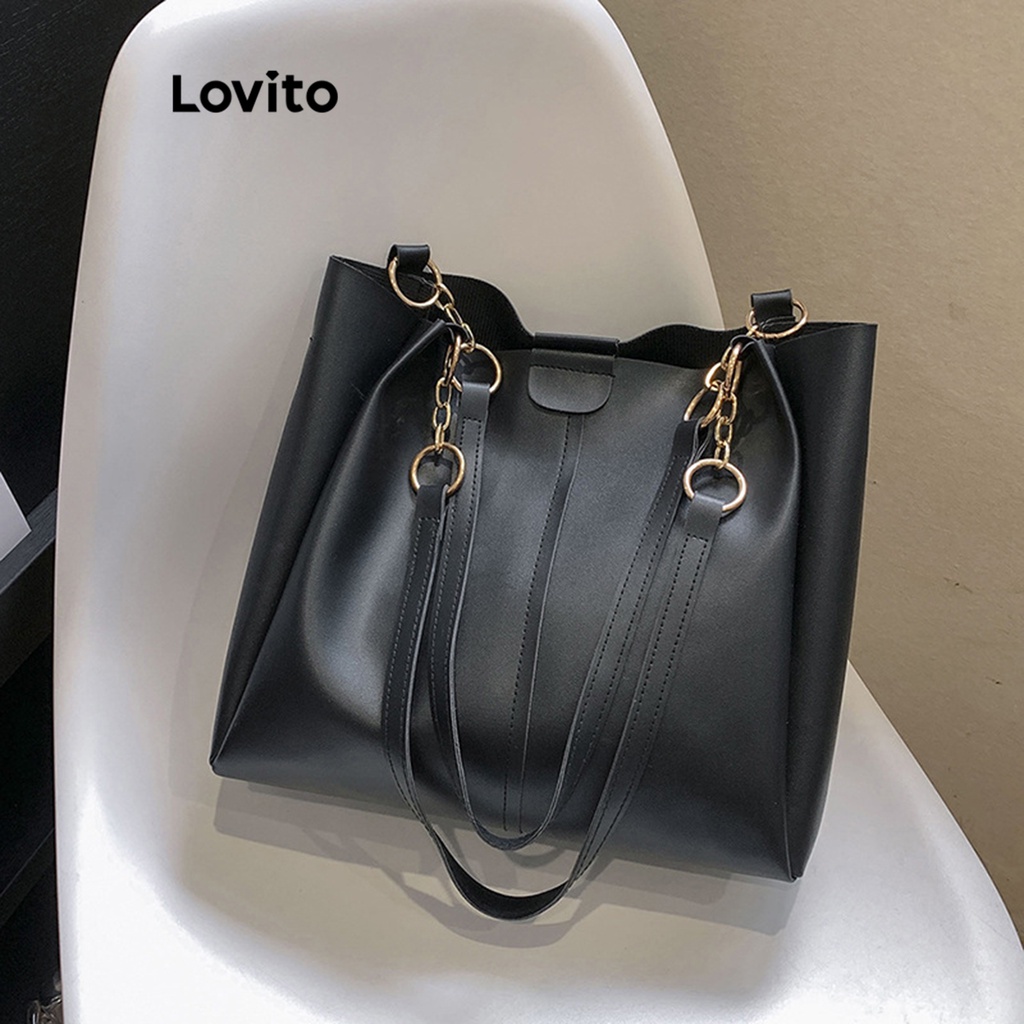 Lovito Casual Plain High Capacity Commuting Textured Shoulder Tote Bag ...