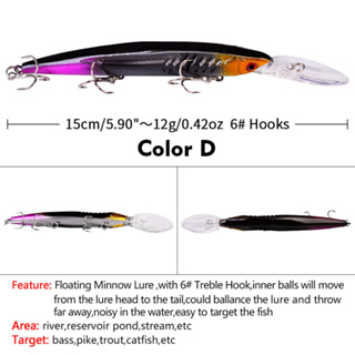 WALK FISH 1PCS Floating Minnow Lure 152mm 12g Wobbler Hard Bait With Inner  Balls 3D Eyes Fishbait Bass Perch Fishing Tackle