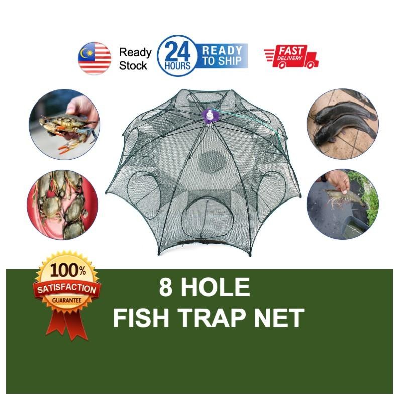 8 Hole Fish Trap Cage Net Portable Fishing Net Shrimp Cage Nylon Automatic  Foldable Catch Fish Baits Trap