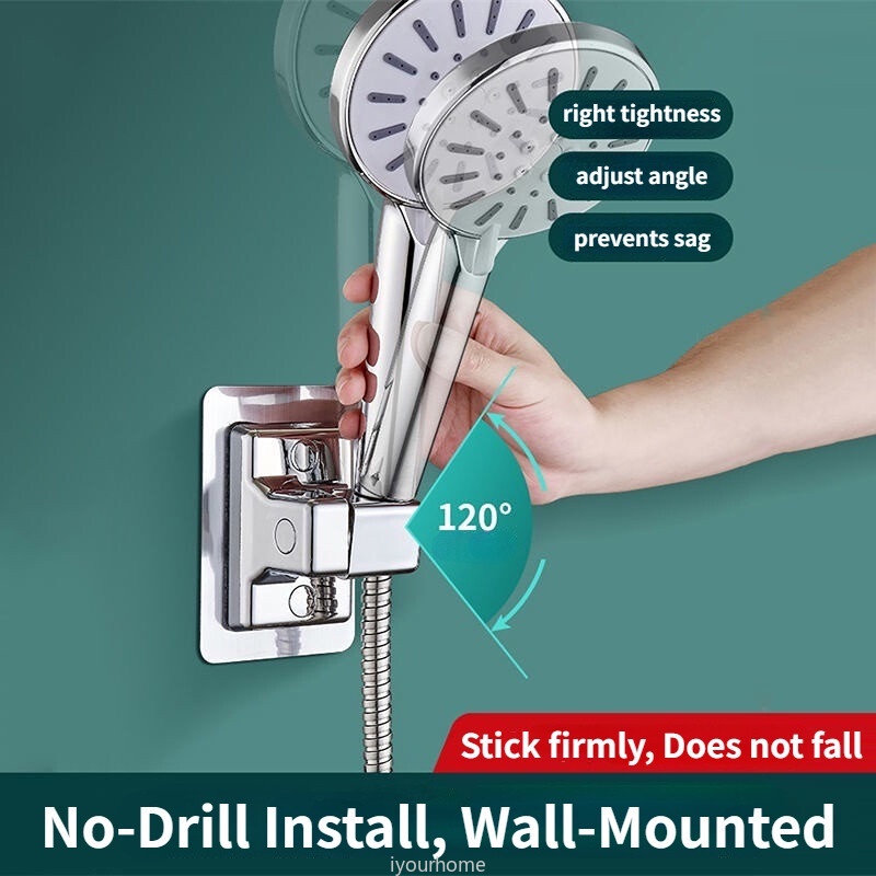 NoDrill WallMounted Showerhead Bracket Shower Head Holder Bathroom