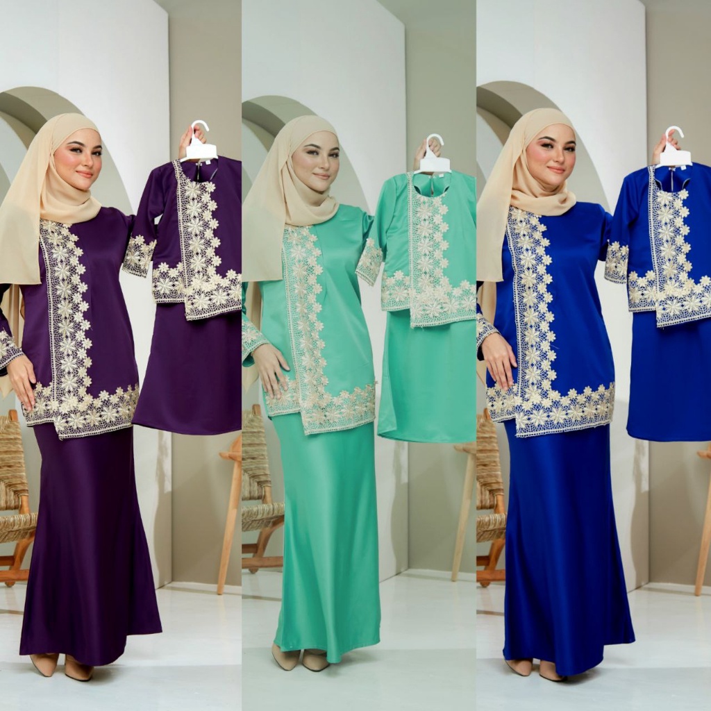 BAJU KURUNG MINI MODEN SEDONDON IBU ANAK PLUS SIZE BAJU RAYA 2024 ROYAL