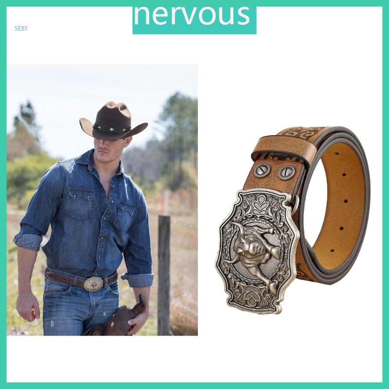 NERV Cowboy Belts For Men With Big Buckle Western Belt Buckle Belt
