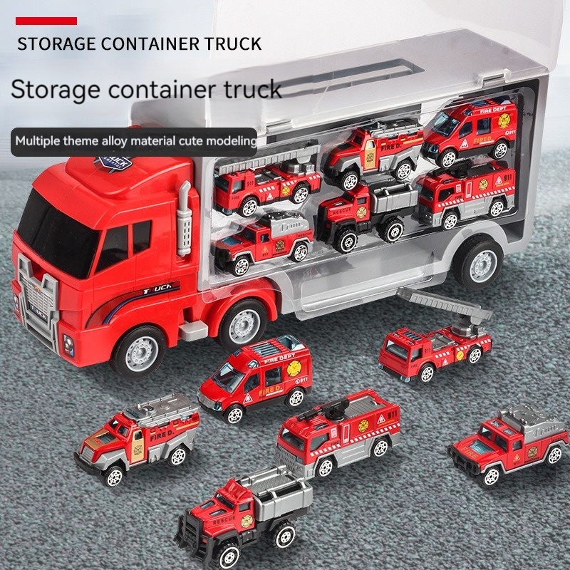 7 Pcs Truck Car Toy Portable Storage Box Alloy Car Model Set Boy Toys ...