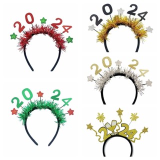 Oceanmap Tinsel Crown Headband, Sequin Plastic 2024 Happy New Year 