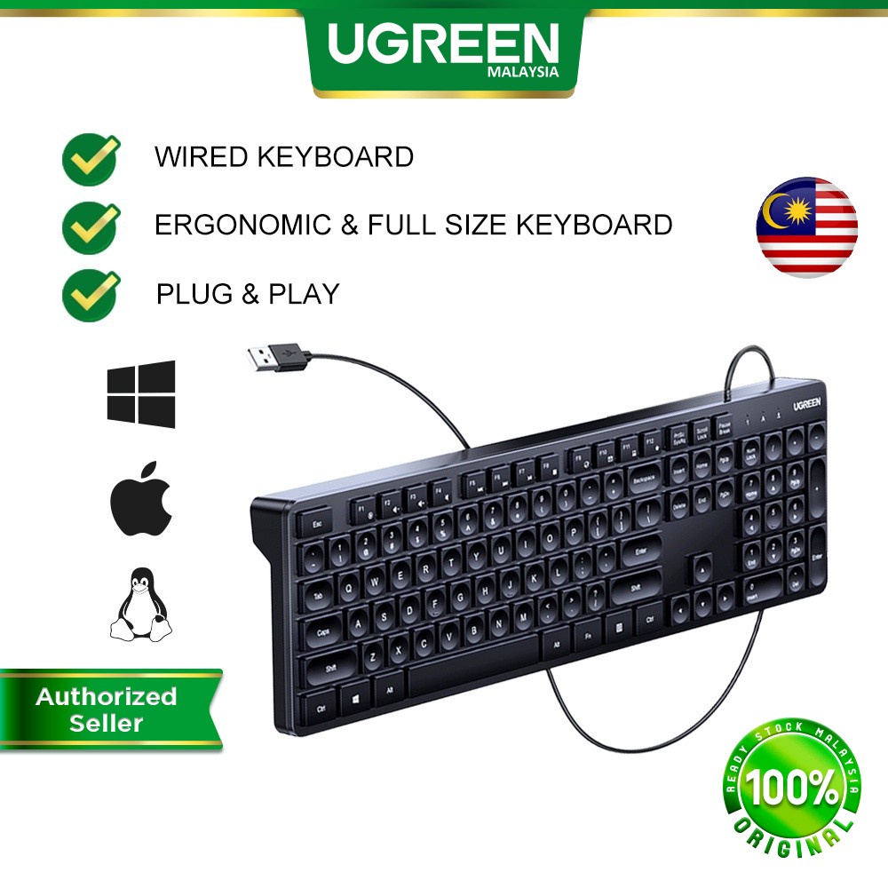 UGREEN Wired Keyboard Full Size 104 Keys Media Hotkeys Plug and Play