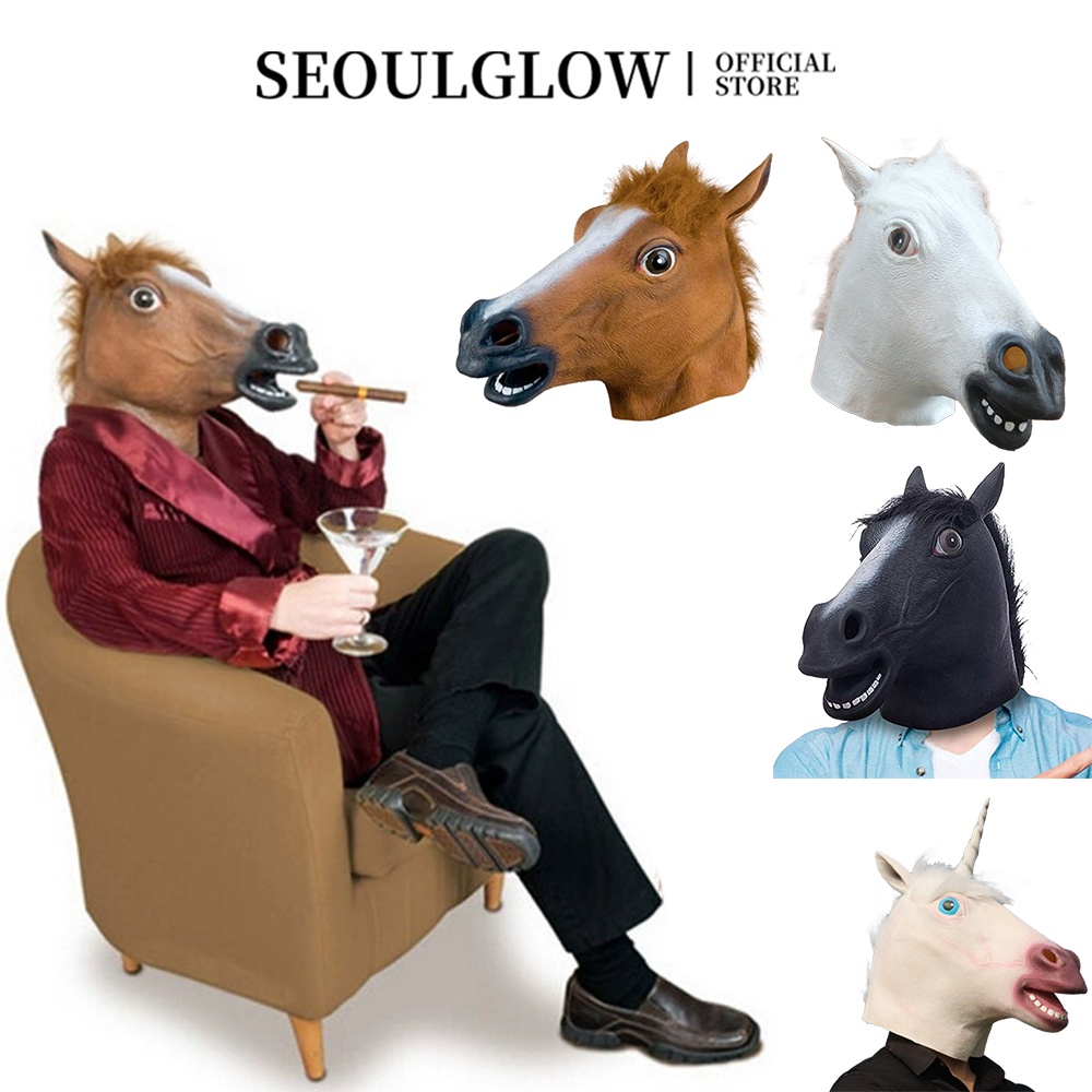 Realistic Horse Mask Rubber Latex Animal Mask Creepy Horse Head Mask For Party Halloween Costume