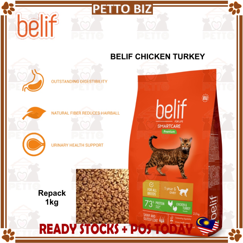 BELIF PREMIUM ADULT CAT FOOD CHICKEN & TURKEY 1KG REPACK COMPLETE DRY