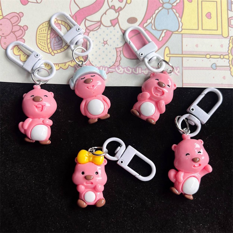 Loopy Cute Cartoon Pink Beaver Cross Dressing Fruit Keychain Kawaii ...