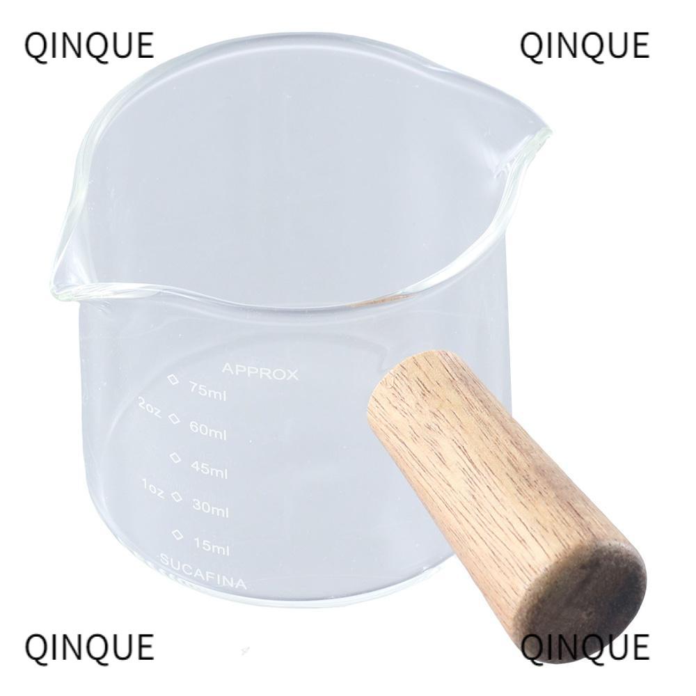 QQIN Espresso Shot Glass, Wood Handle Glass Espresso Cups, Elegant 3.52 OZ VShaped Mouth Dual