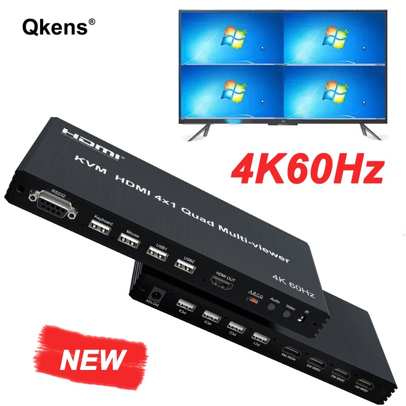 4k 60Hz USB KVM 4x1 HDMI Multiviewer Quad Screen Splitter Seamless