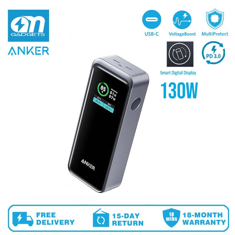 Anker A1335 Prime Power Bank, 12,000 mAh 2-Port Portable Charger with 130W  Output, Smart Digital Display