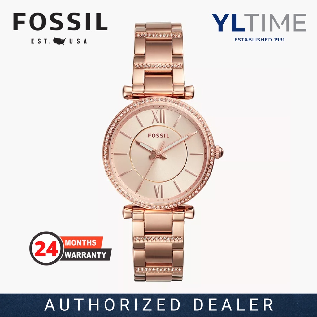 Fossil Carlie Rose Gold Dial Rose Gold Steel Strap Watch for Women - ES4301