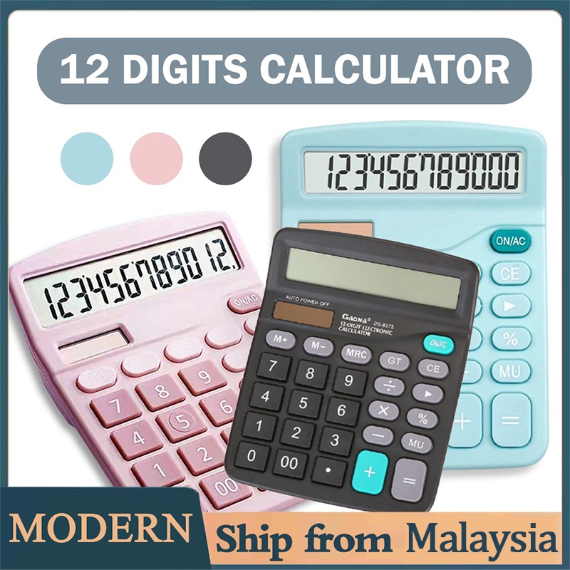 (12 Digits) Dual Power Big Display Desktop Calculator Solar Battery ...