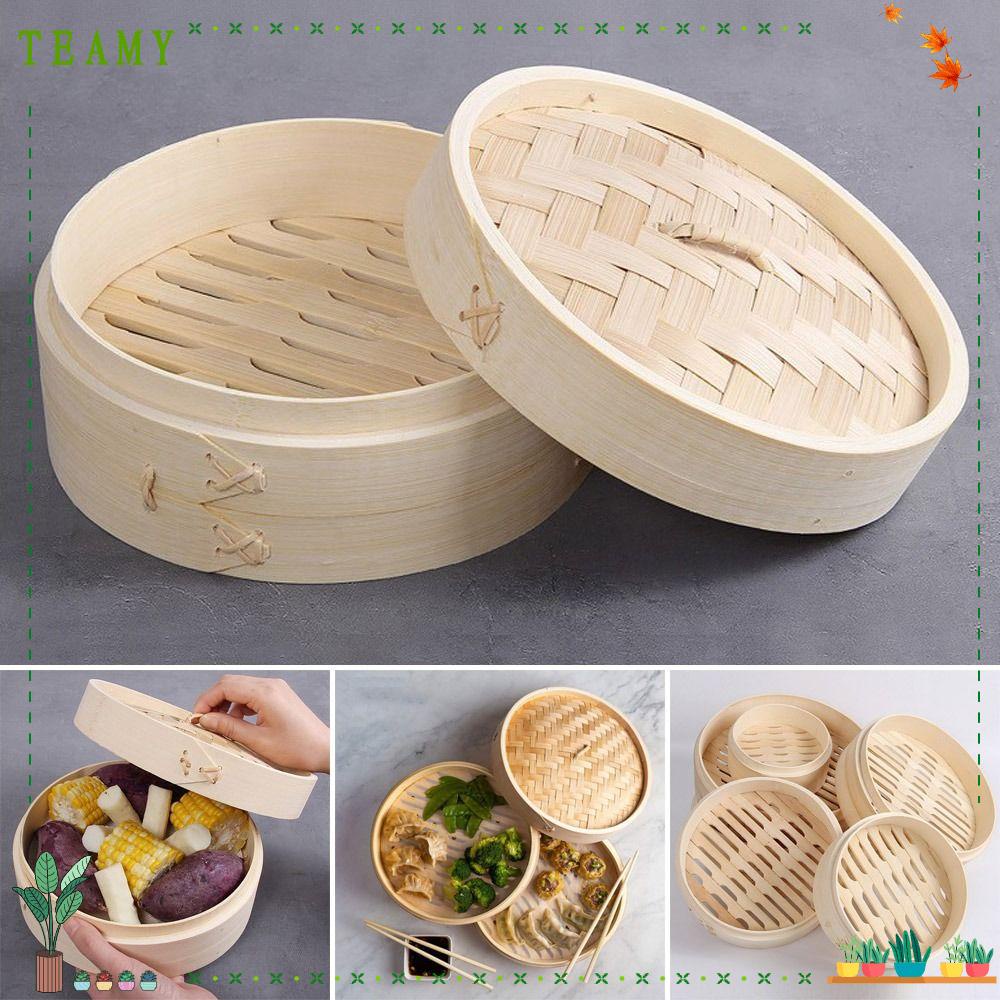 TEAMY Dumpling Steamers, for Cooking Bao Buns with Lid Bamboo Steamer ...