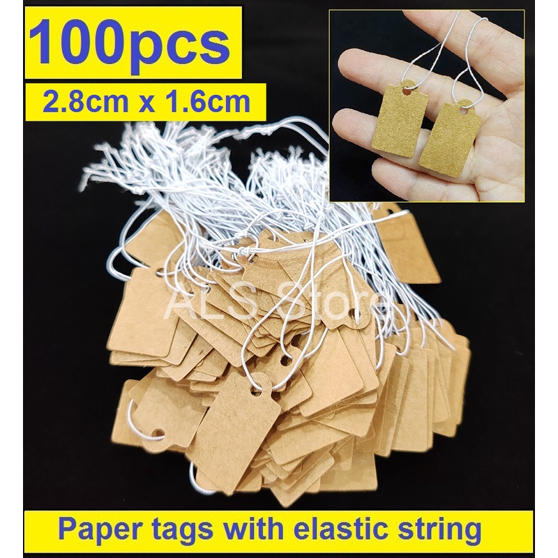 100Pcs Brown Paper Jewelry Clothes Label Price Tags with Elastic String