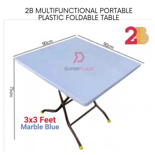 Marble Blue 2B 3x3 Feet Multifunctional Portable Plastic Foldable Table