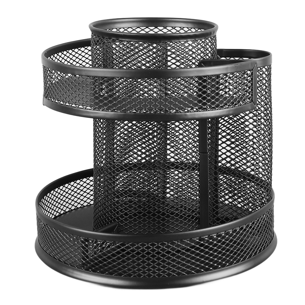 [EPAY] Rotating Pen Holder Black Mesh 7 Compartments Strong Metal