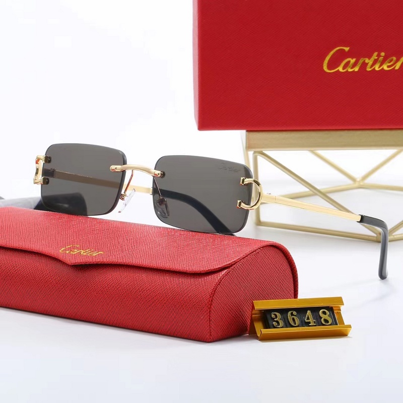 2023 Rimless Cartier Luxury Square Sunglasses Men's Brand Vintage