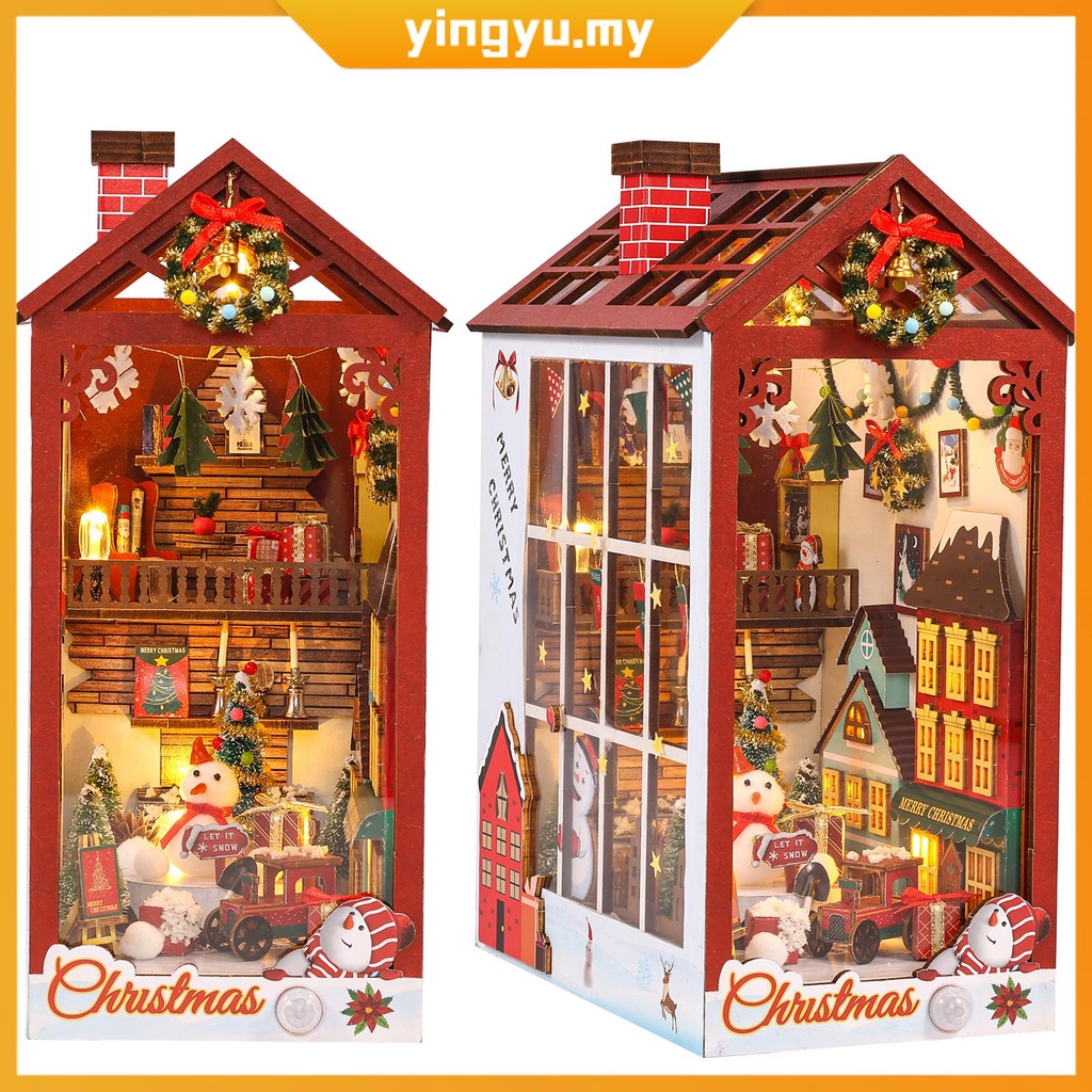 DIY Book Nook Kit 3D Wooden Puzzle Bookshelf Insert Decor with Music